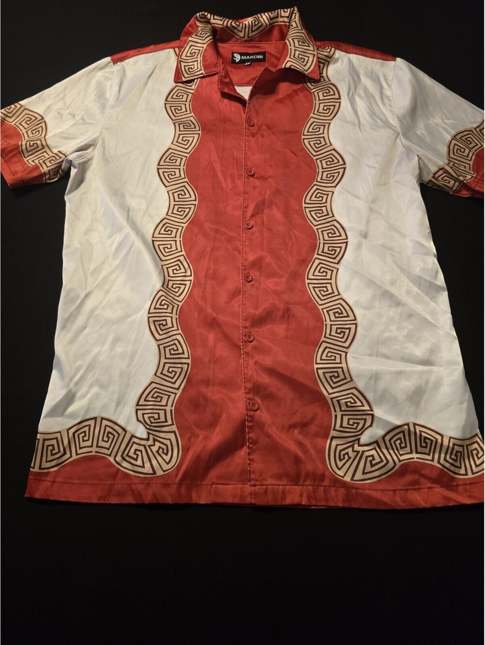 Men’s Makobi M821 Sasari 2XL Button Down Shirt Greek Key Hip Hop Streetwear